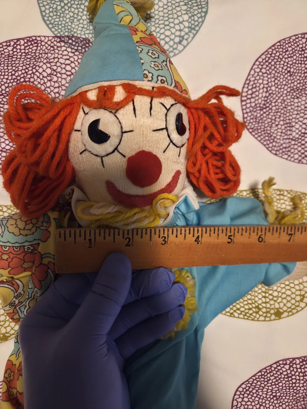 Vintage Style Patchwork Clown Doll - Bright Multi & Sky Blue
